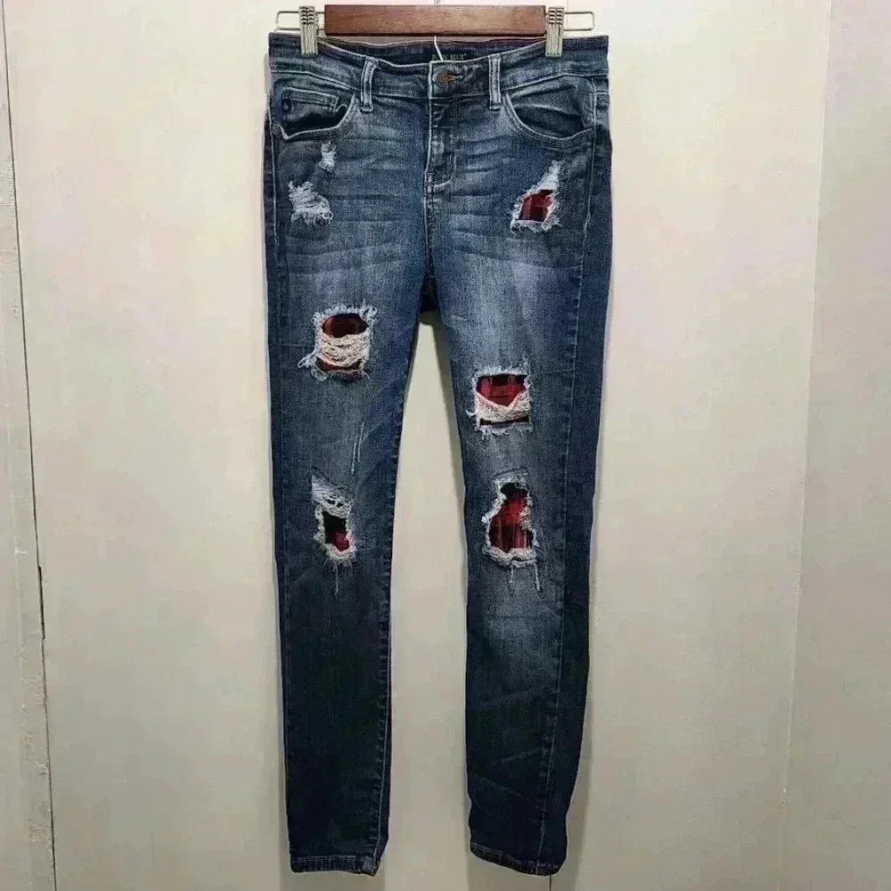 Judy Blue Distressed Buffalo Plaid Skinny Jeans Size 9/29‎